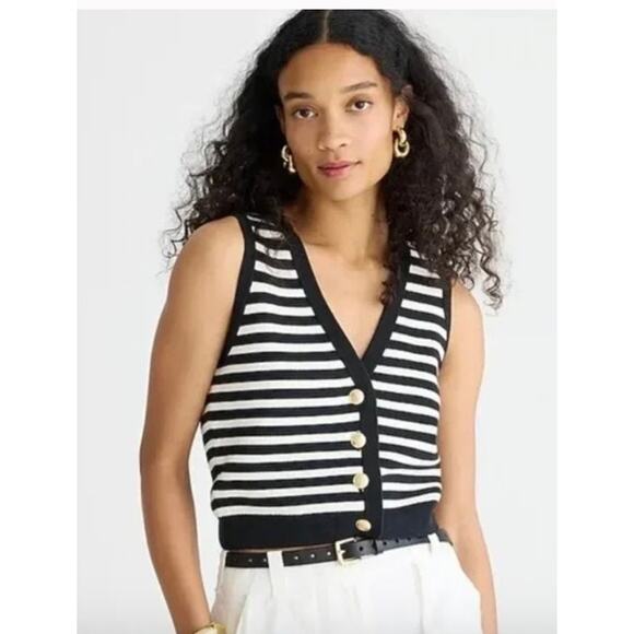 J. Crew Tops - J. Crew Emilie  Sweater-Vest in Black and White Gold Button Sz S NWT